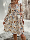 Floral Print Long Sleeve Tiered Dress